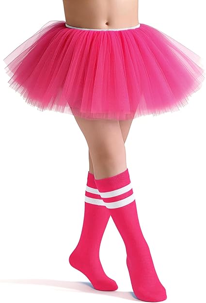 SANSTHS Tutu Skirts for Women Adults with Tube Socks 5 Layered Tulle Plus Size Tutu Skirt 80s Costumes for Party Favor Dance Runners